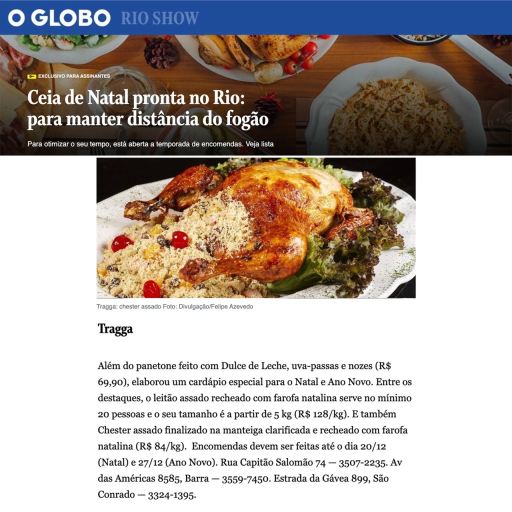 RIO SHOW - O GLOBO - Restaurante Tragga